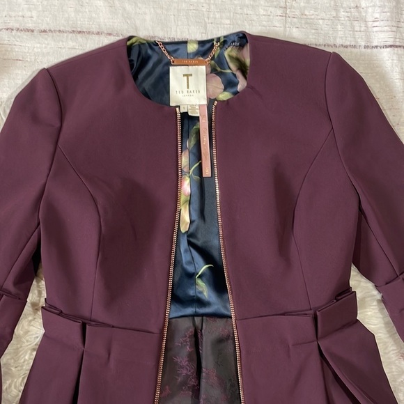Ted Baker Maggi Peplum Flare Sleeve Blazer Jacket Dark Purple - Picture 7 of 11